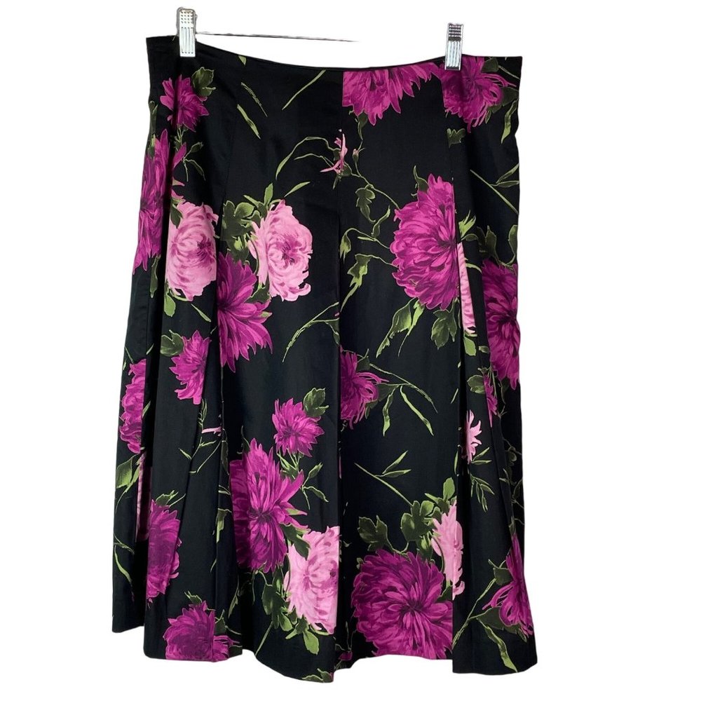 Talbots Fairy Goth Skirt Floral Pleated Knee Length A Line Purple Pink 8 Cotton
